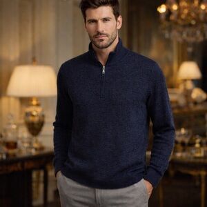 Patagonia Men's Navy Blue 80% Lambswool Quiet Luxury Quarter Zip Sweater Size M